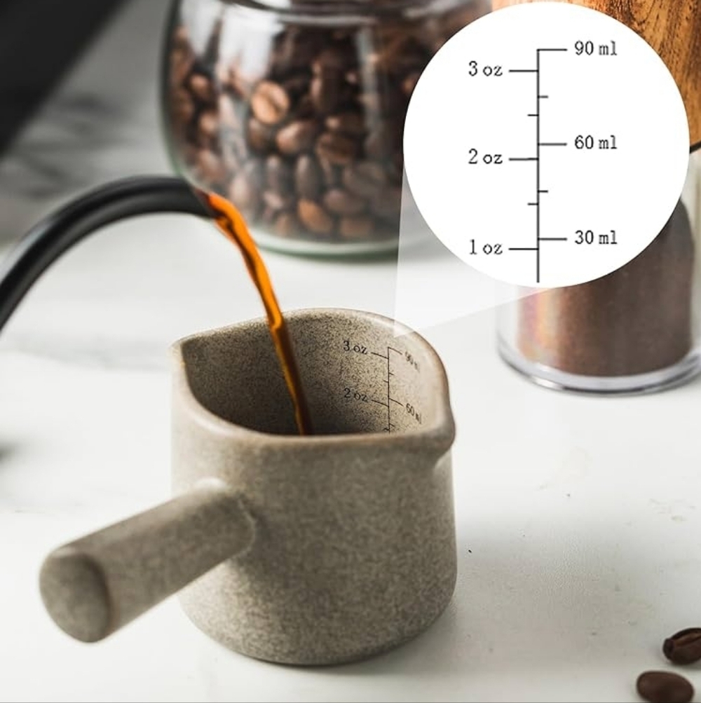 Measuring Ceramic Cup, Double Spouts Espresso Cup with Handle